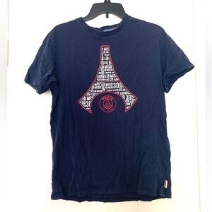 New Leo Messi Paris Saint Germain Ramos Eiffel Tower Tee T-shirt Top Navy Blue L